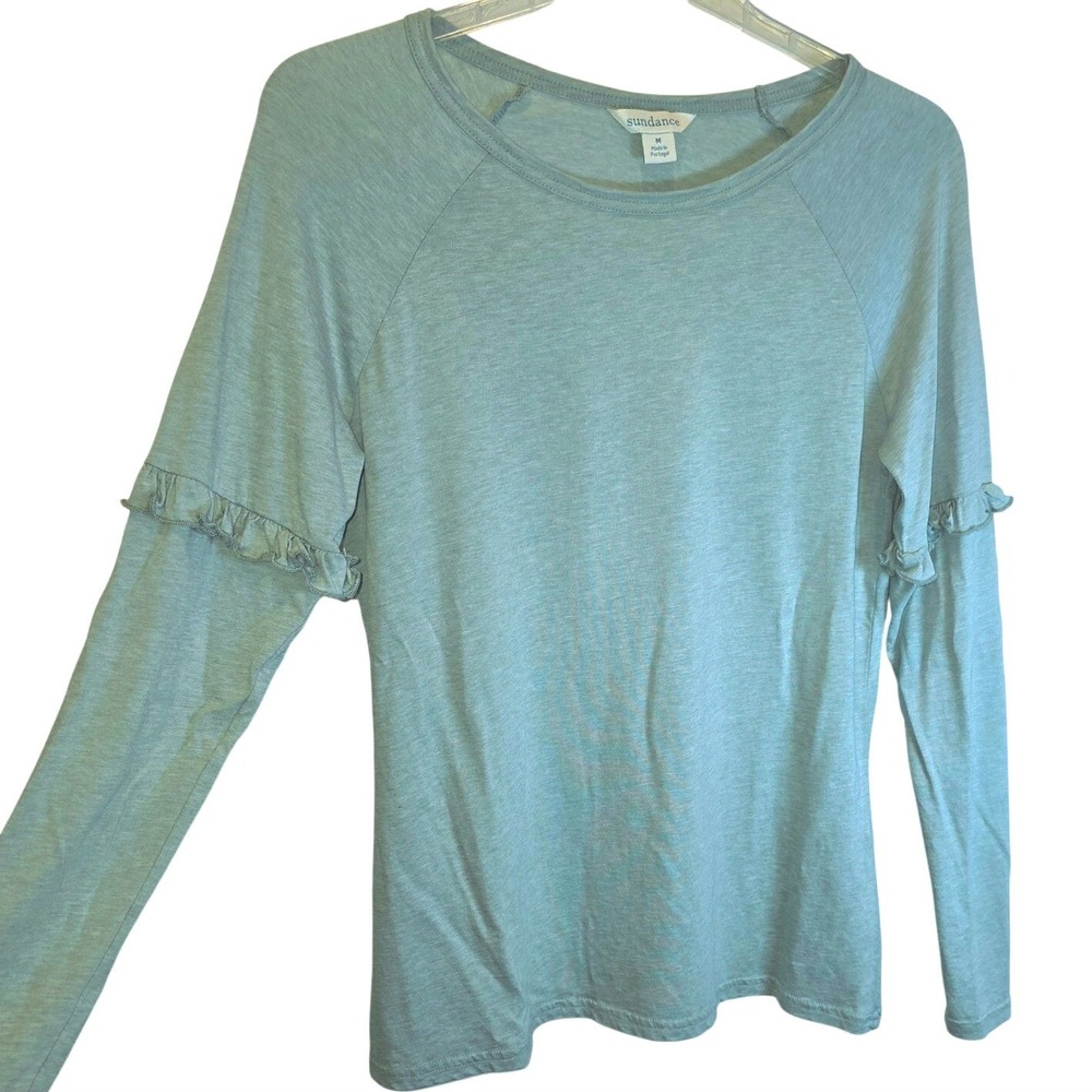 Sundance Camden Joy Tee Ruffle Long Sleeve Top Sz Medium Green Pullover Raglan